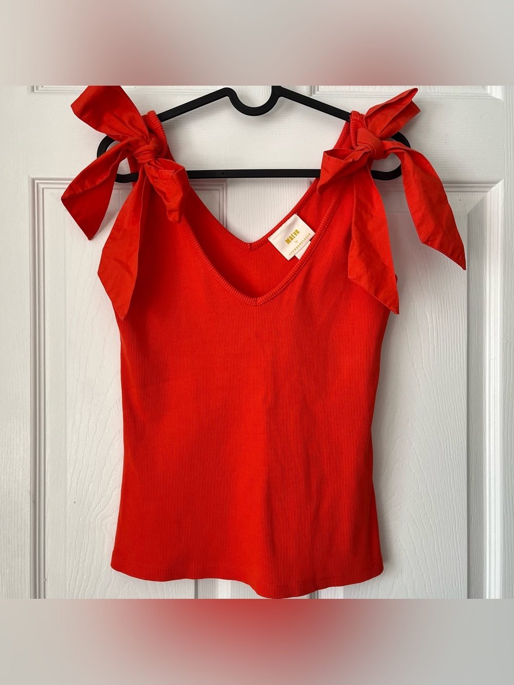 NWOT Women's Anthropologie Maeve Ribbed Tie Tank Top size XS in Red/Orange